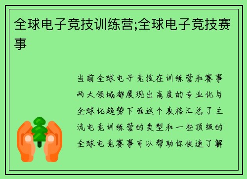 全球电子竞技训练营;全球电子竞技赛事